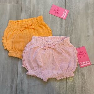 NWT RuffleButts Colorful Pink and Melon Orange Terry Bubble Shorts Bundle, 0-3M